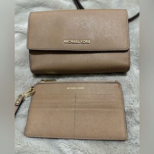 Michael Kors Taupe Saffiano Leather Wallet Set with Gold Hardware
